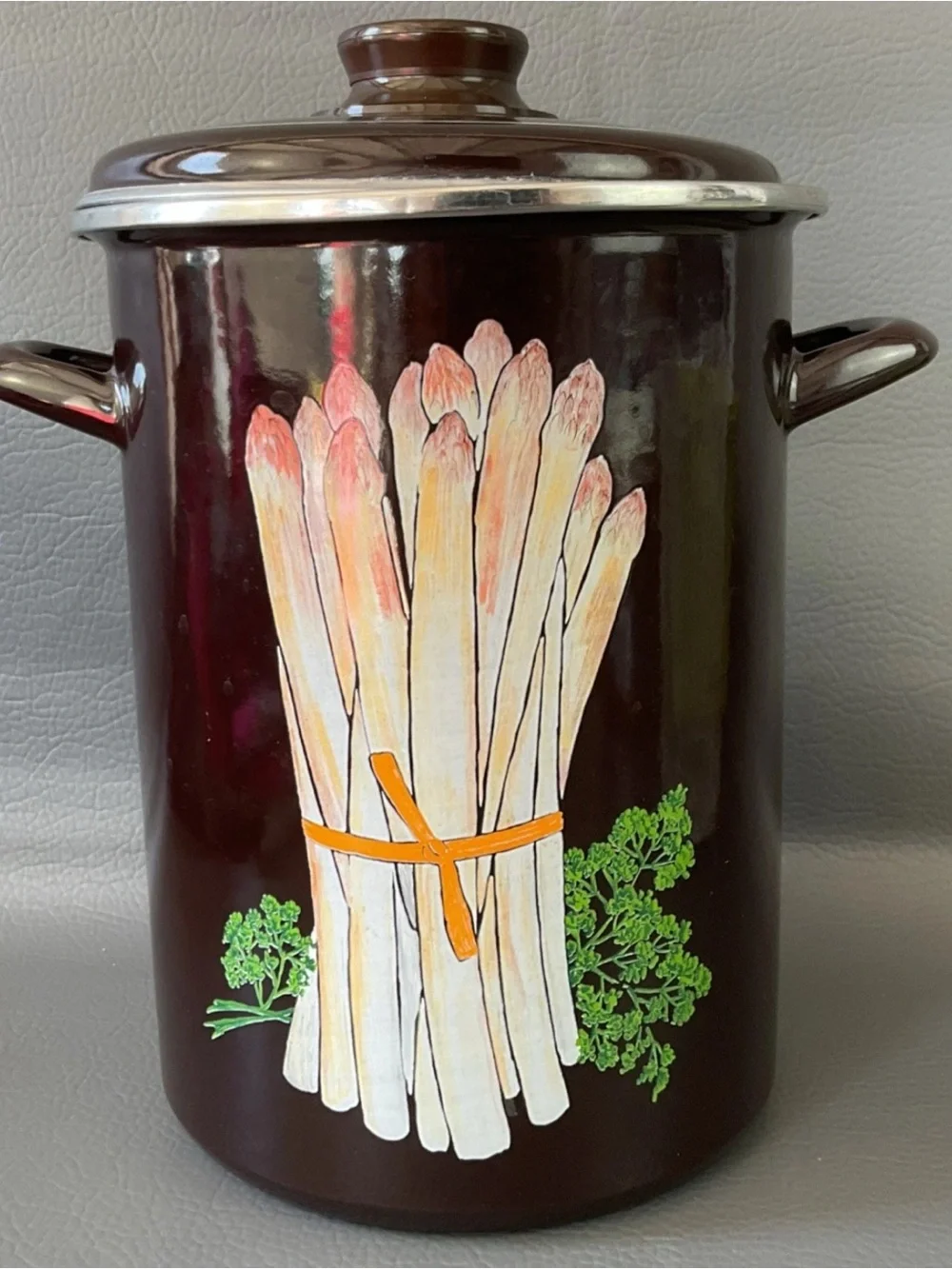 Vintage Brown Kemmler Enamored Asparagus Pot German